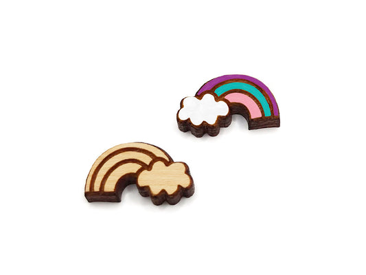 a pair of wooden rainbows on a white background