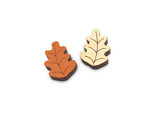 Oak Leaf Stud Earring Engraved Wood Cabochon Blanks