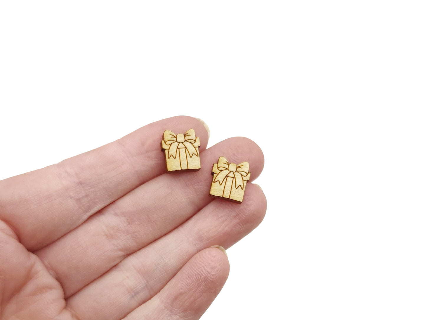 Christmas Present Wood Cabochon Stud Earring Blanks