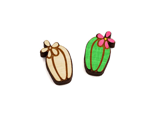 Blooming Cactus Wood Cabochon Stud Earring Blanks