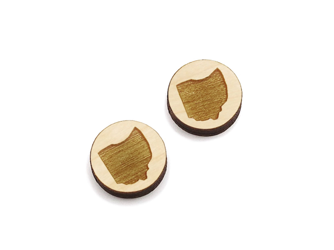 Ohio Engraved Round Wood Cutout Cabochon Earring Blanks