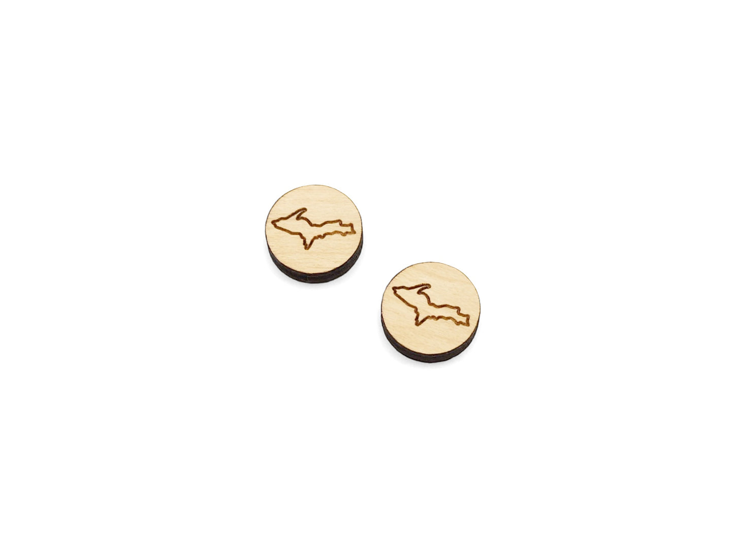 Michigan Upper Outline Round Wood Cabochon Stud Earring Blanks