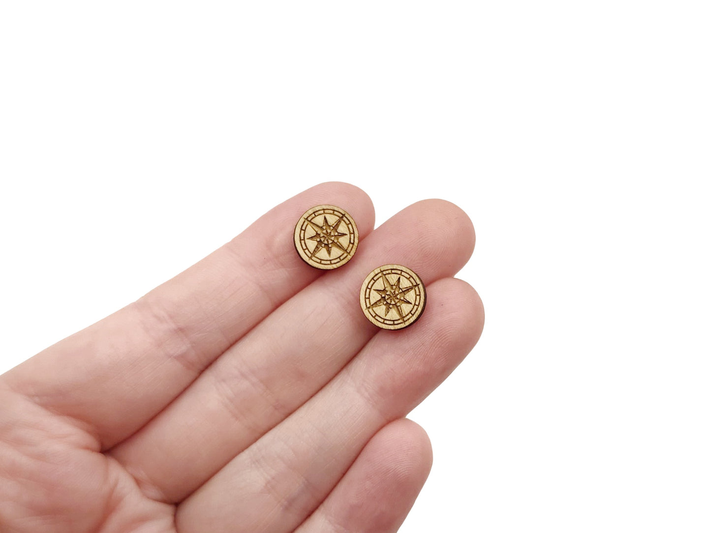 Compass Round Wood Cabochon Stud Earring Blanks