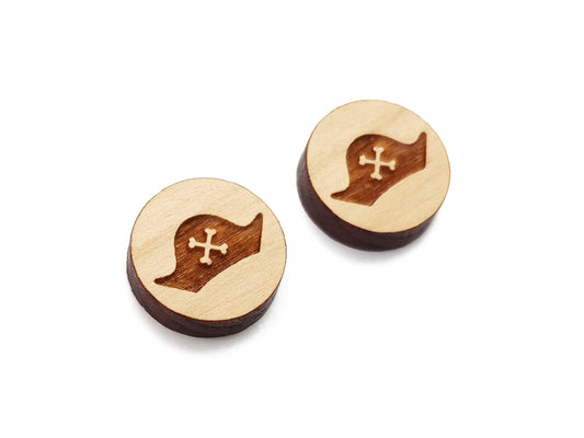 Pirate Hat Round Wood Cabochon Stud Earring Blanks