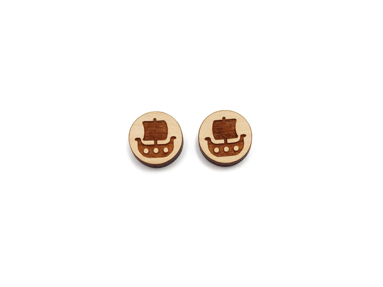 Pirate Ship Round Wood Cabochon Stud Earring Blanks