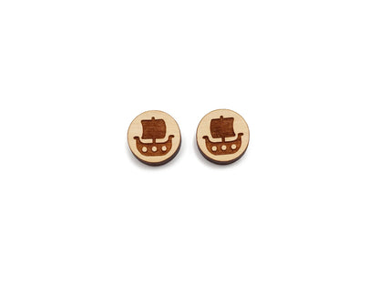 Pirate Ship Round Wood Cabochon Stud Earring Blanks