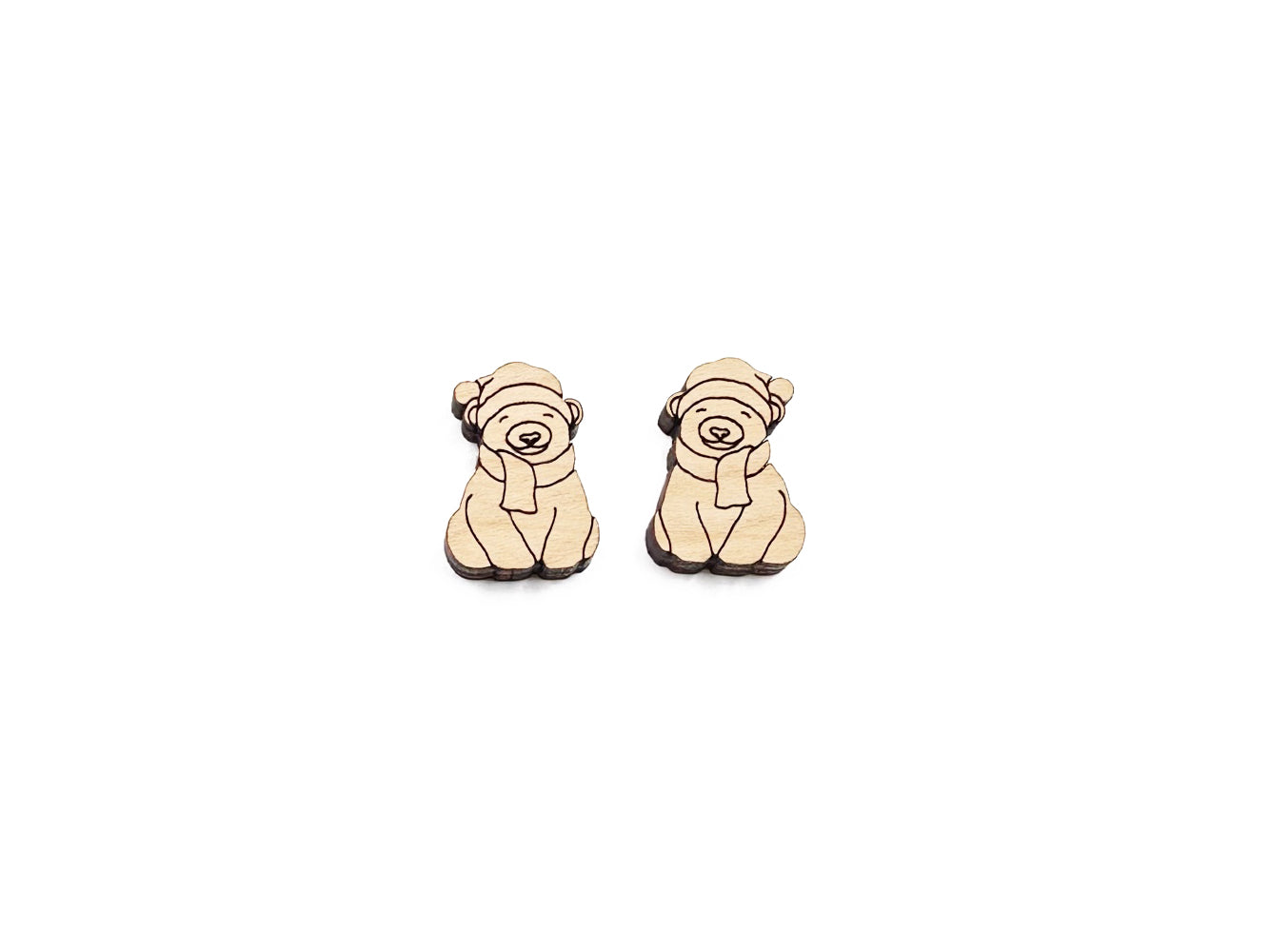 Winter Polar Bear Wood Cabochon Stud Earring Blanks