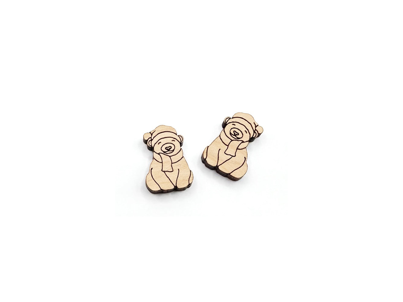 Winter Polar Bear Wood Cabochon Stud Earring Blanks