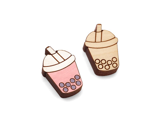 Boba Tea Wood Cabochon Stud Earring Blanks