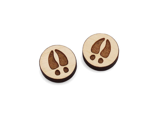 Deer Hoof Print Round Wood Cabochon Stud Earring Blanks