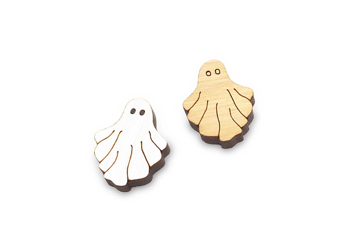 Flowy Ghost Stud Earring Engraved Wood Cabochon Blanks