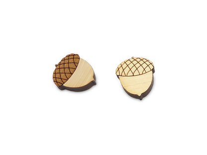 Acorn Stud Earring Engraved Wood Cabochon Blanks