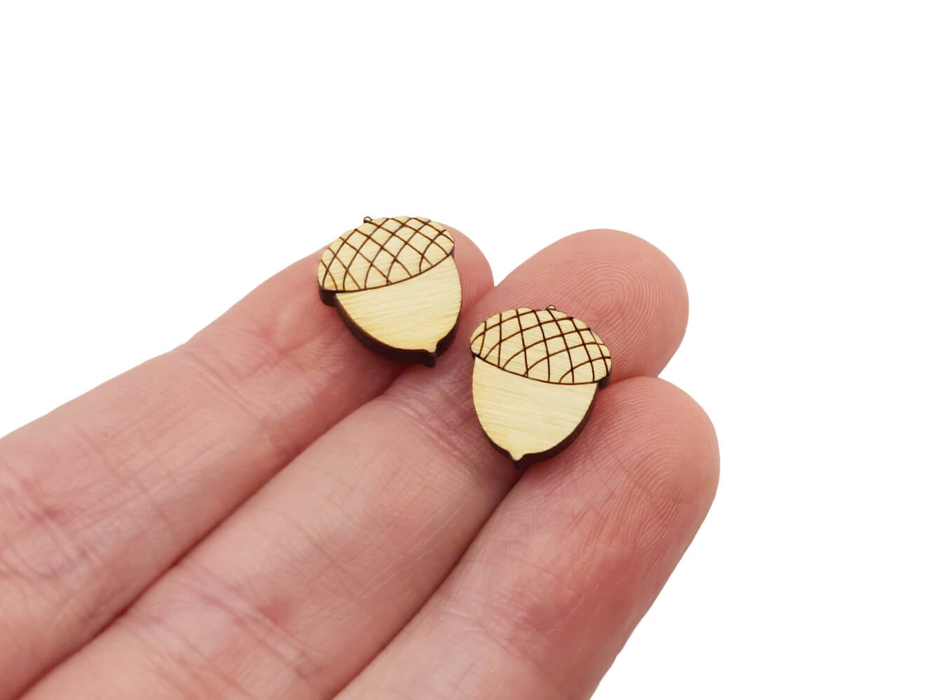 Acorn Stud Earring Engraved Wood Cabochon Blanks