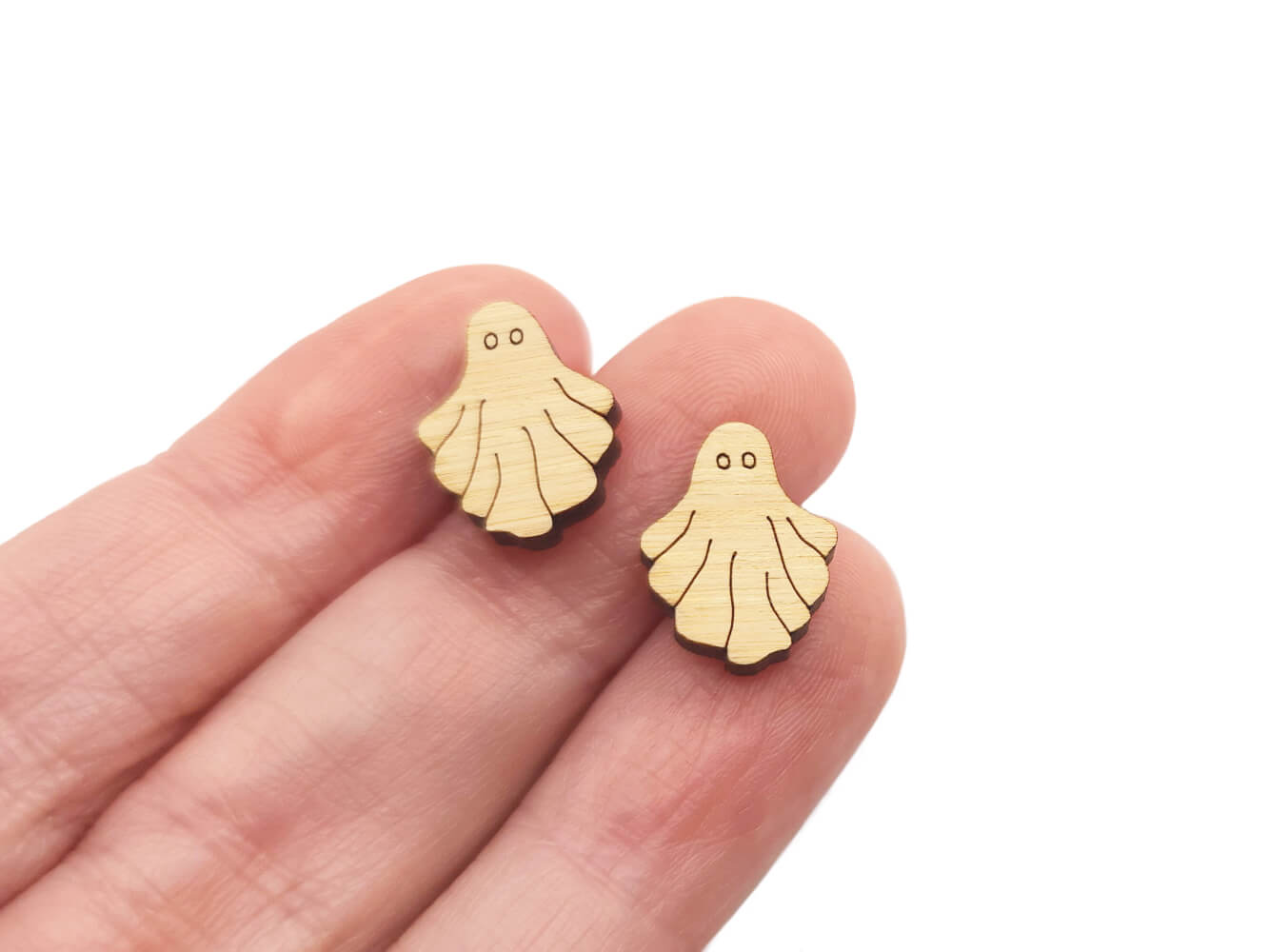 Flowy Ghost Stud Earring Engraved Wood Cabochon Blanks