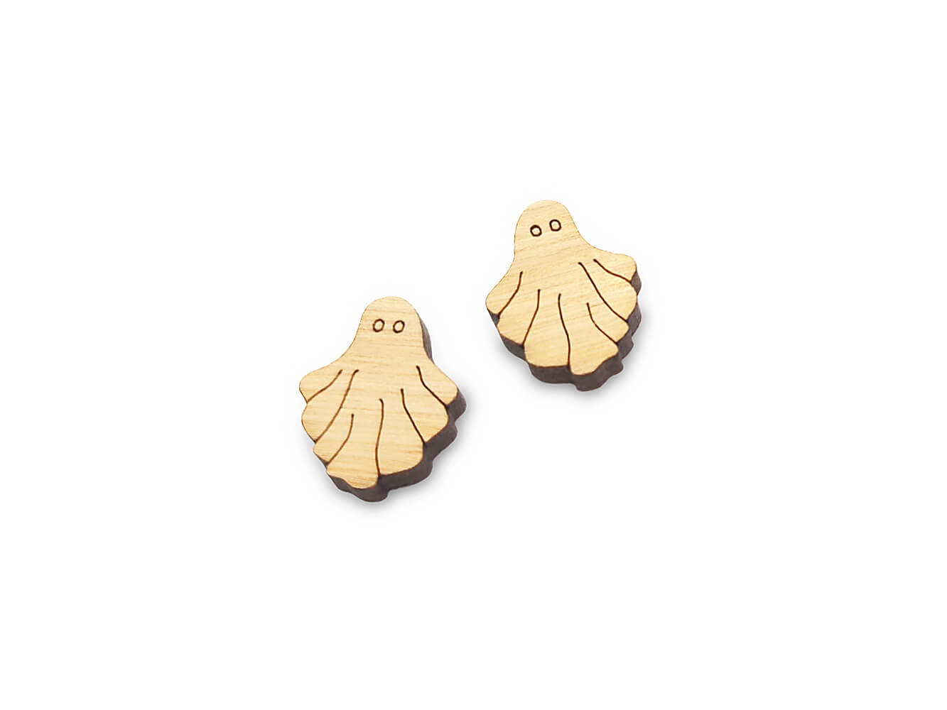 Flowy Ghost Stud Earring Engraved Wood Cabochon Blanks