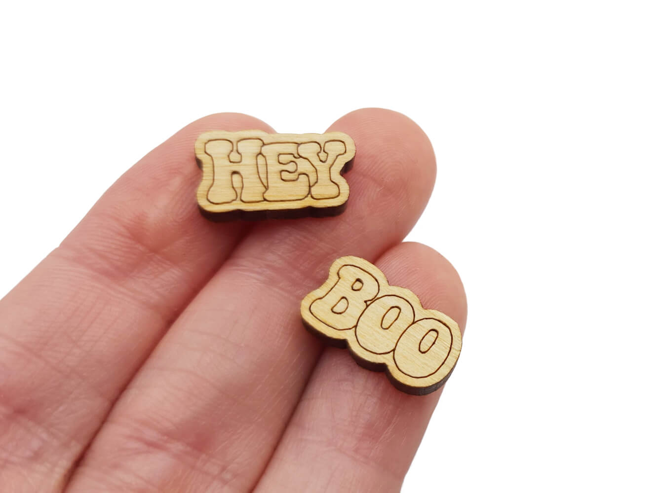 Hey Boo Engraved Wood Cabochon Stud Earring Blanks