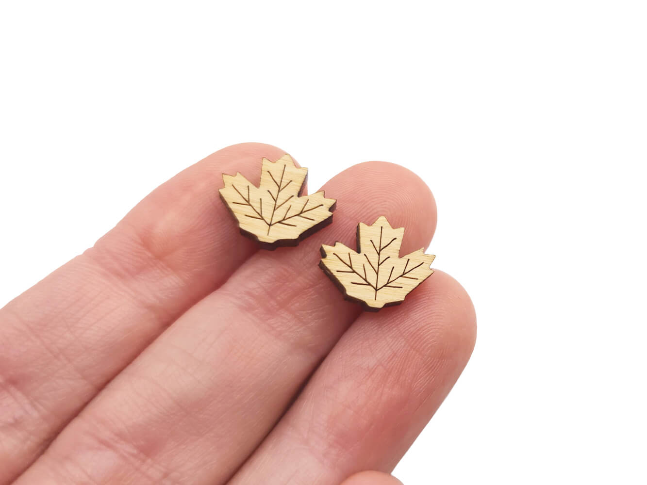 Maple Leaf Stud Earring Engraved Wood Cabochon Blanks