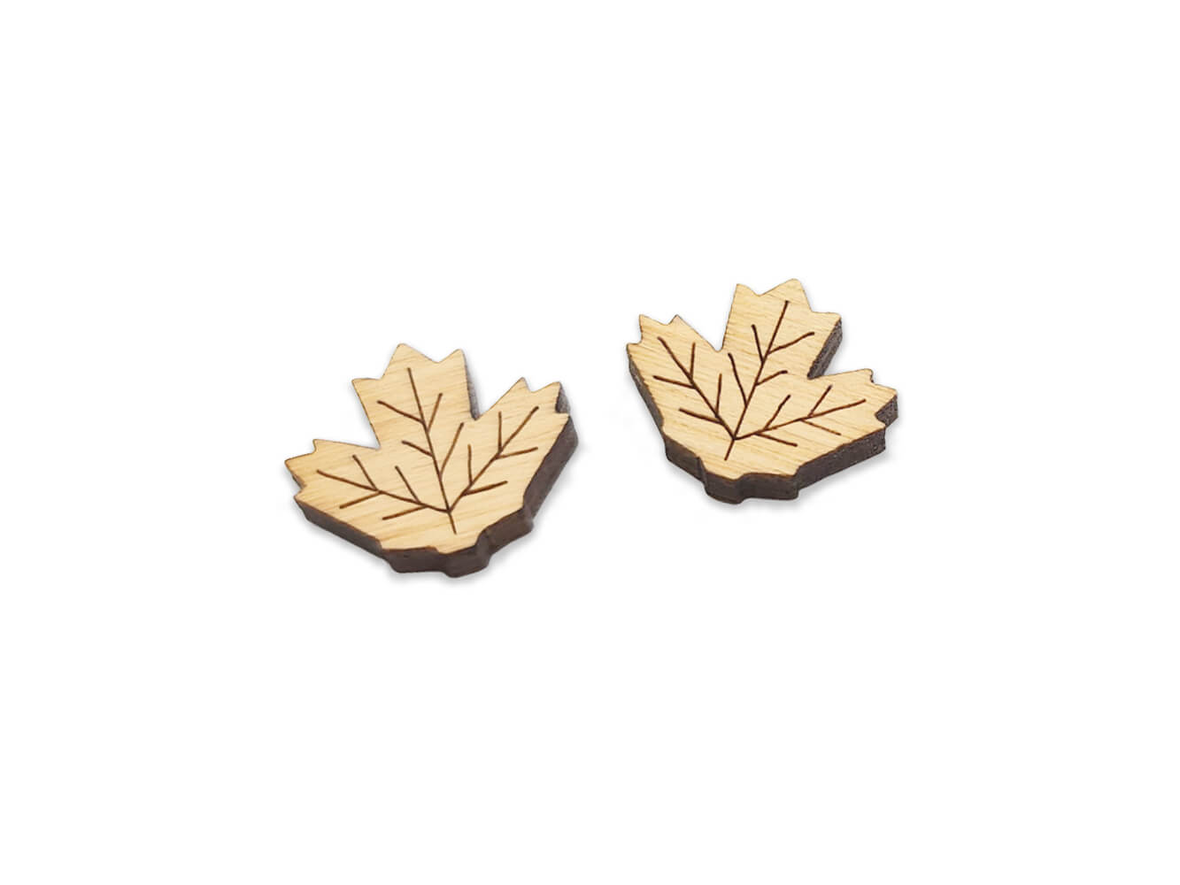 Maple Leaf Stud Earring Engraved Wood Cabochon Blanks