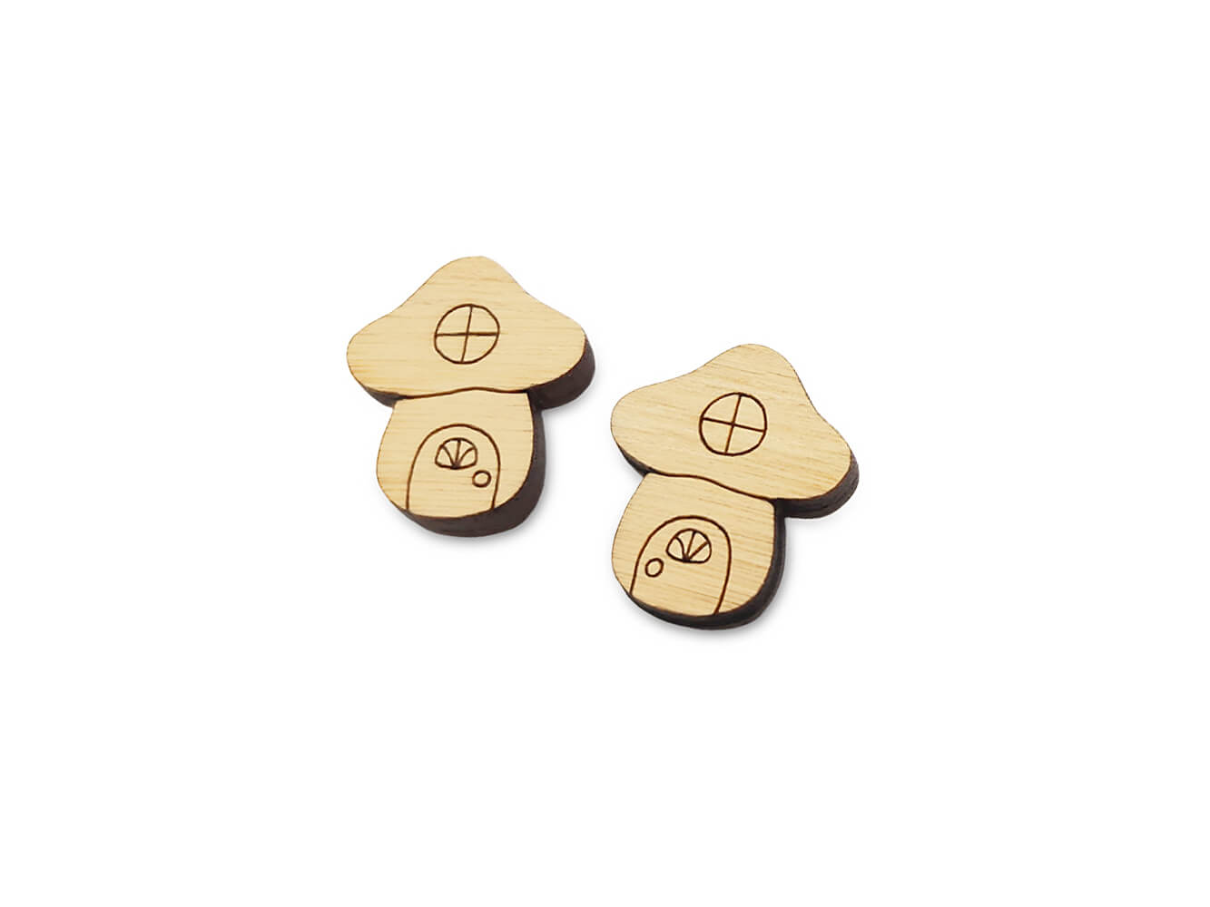 Mushroom Cottage Stud Earring Engraved Wood Cabochon Blanks