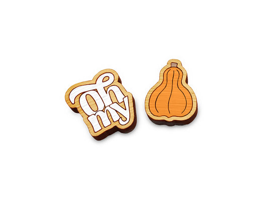 Oh My Gourd Stud Earring Engraved Wood Cabochon Blanks