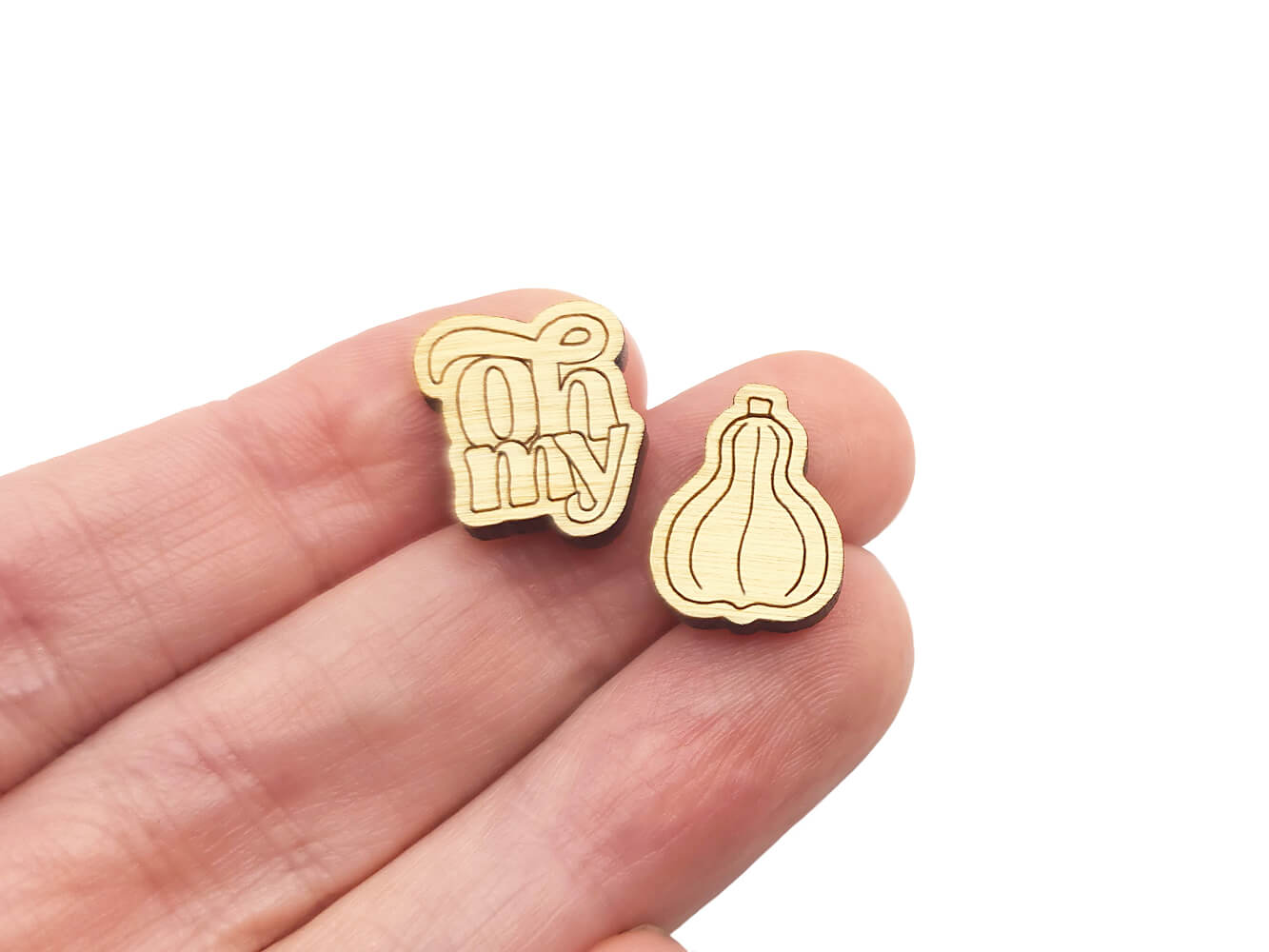 Oh My Gourd Stud Earring Engraved Wood Cabochon Blanks