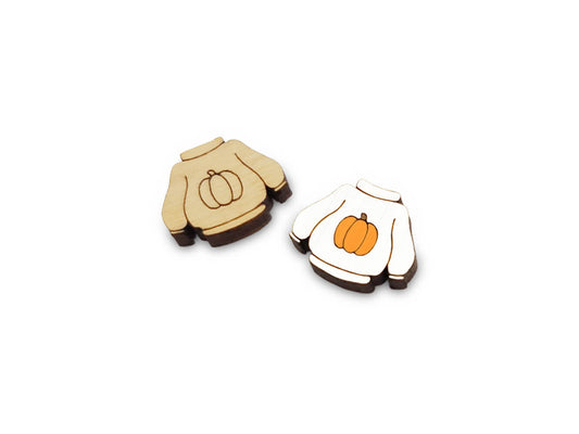 Pumpkin Sweater Stud Earring Engraved Wood Cabochon Blanks