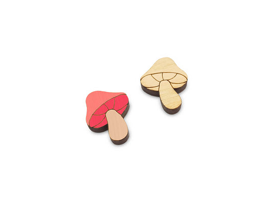 Retro Mushroom Stud Earring Engraved Wood Cabochon Blanks