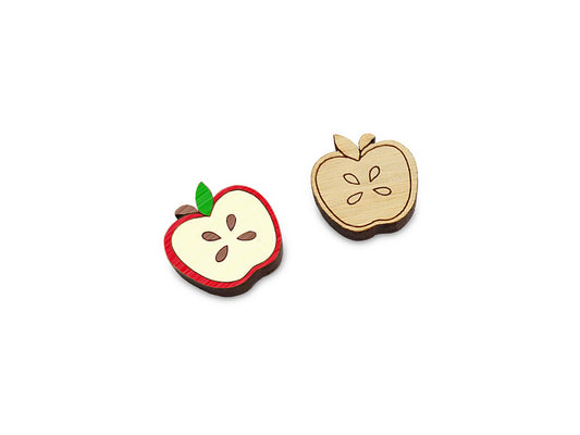 Sliced Apple Stud Earring Engraved Wood Cabochon Blanks