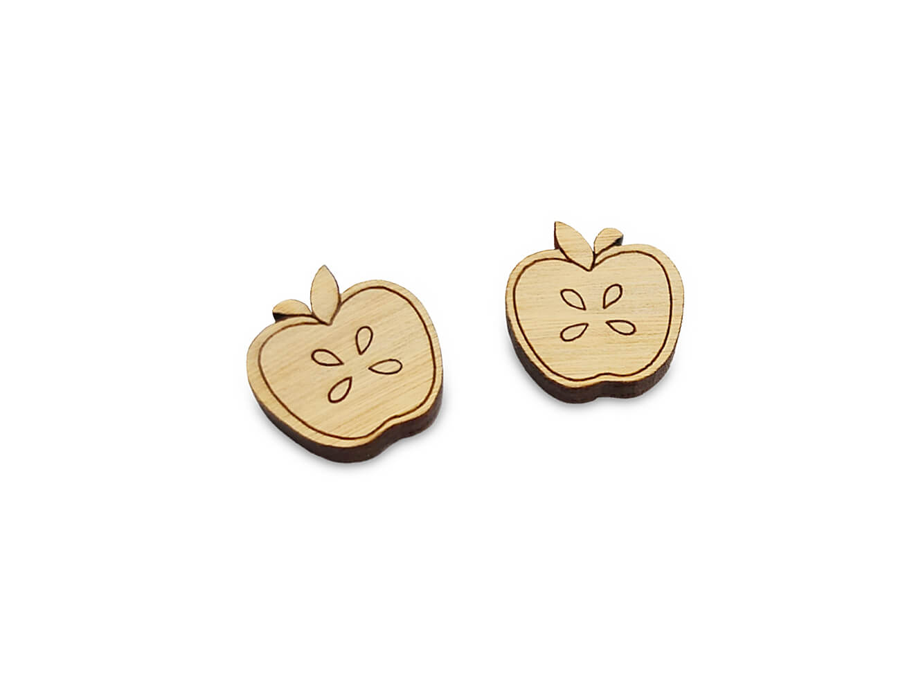 Sliced Apple Stud Earring Engraved Wood Cabochon Blanks