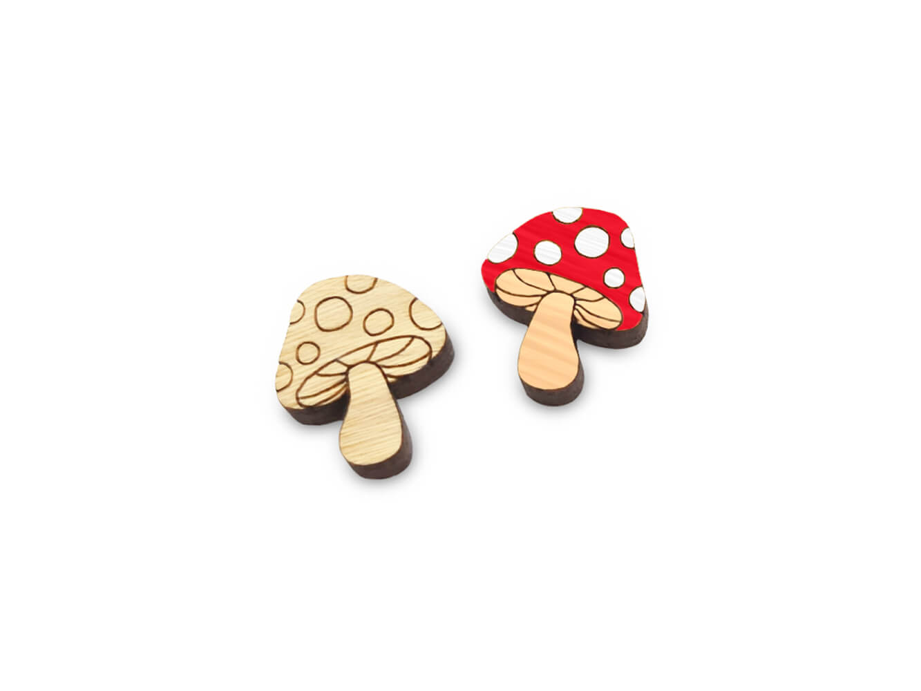 Spotted Mushroom Stud Earring Engraved Wood Cabochon Blanks