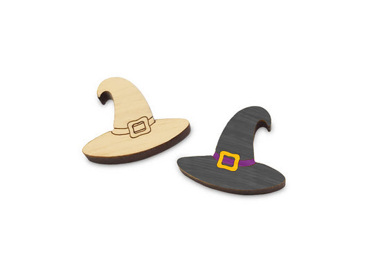 Witch Hat Stud Earring Engraved Wood Cabochon Blanks