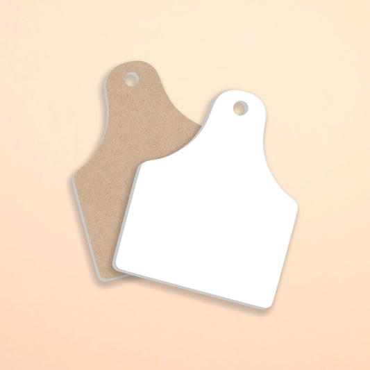 White Acrylic Double Sided Sublimation Blanks for Keychains in Cow Tag Shape