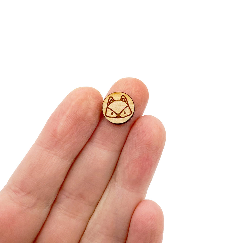 Fox Engraved Mini Circle Shaped Wood Jewelry Blanks