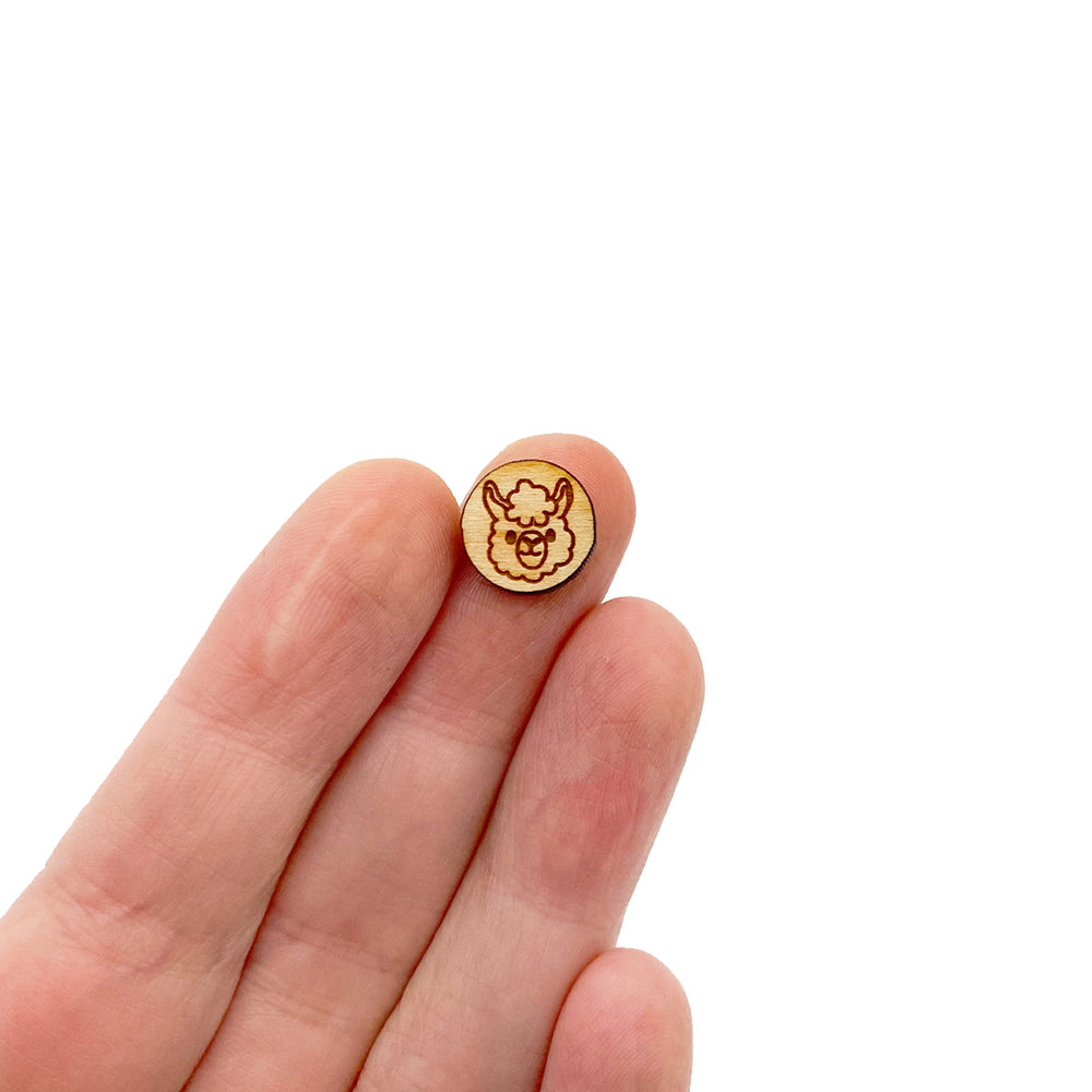 Fluffy Llama Engraved Mini Circle Shaped Wood Jewelry Blanks