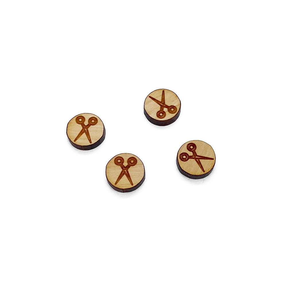 Scissors Engraved Mini Circle Shaped Wood Jewelry Blanks