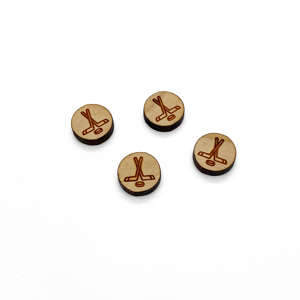 Hockey Sticks Engraved Mini Circle Shaped Wood Jewelry Blanks