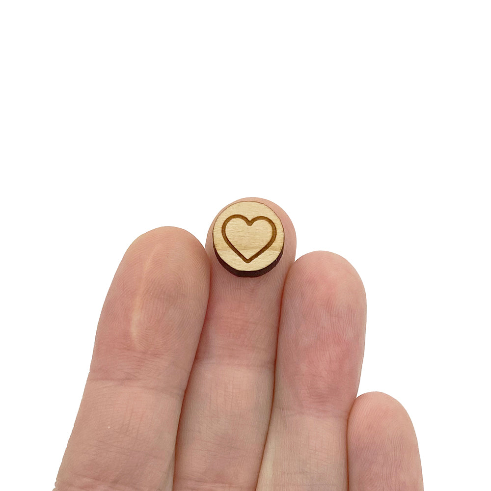 Heart Engraved Mini Circle Shaped Wood Jewelry Blanks