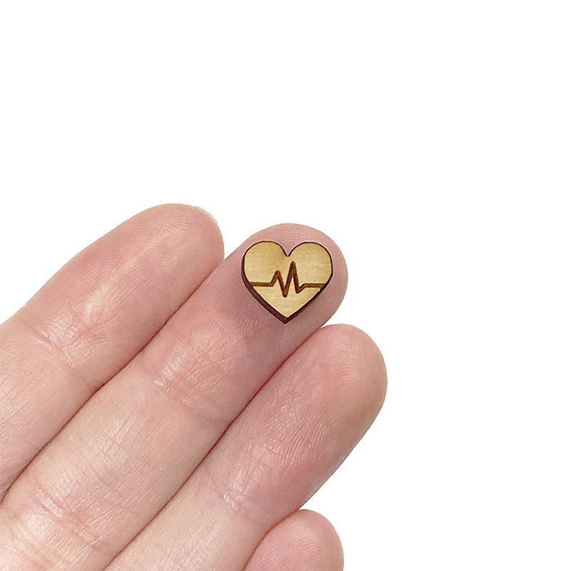Heartbeat Engraved Mini Heart Shaped Wood Jewelry Blanks