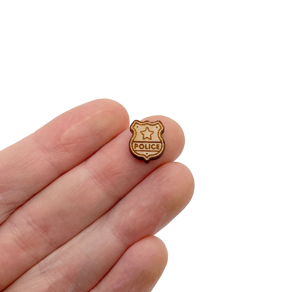 Police Badge Engraved Mini Wood Jewelry Blanks