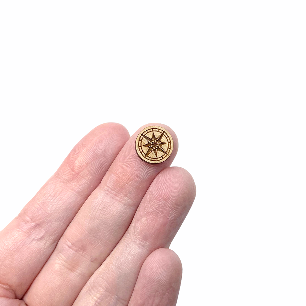 Compass Engraved Mini Circle Shaped Wood Jewelry Blanks