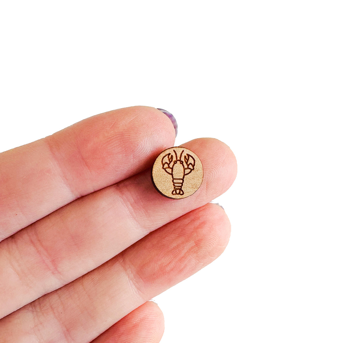 Lobster Engraved Mini Circle Shaped Wood Jewelry Blanks