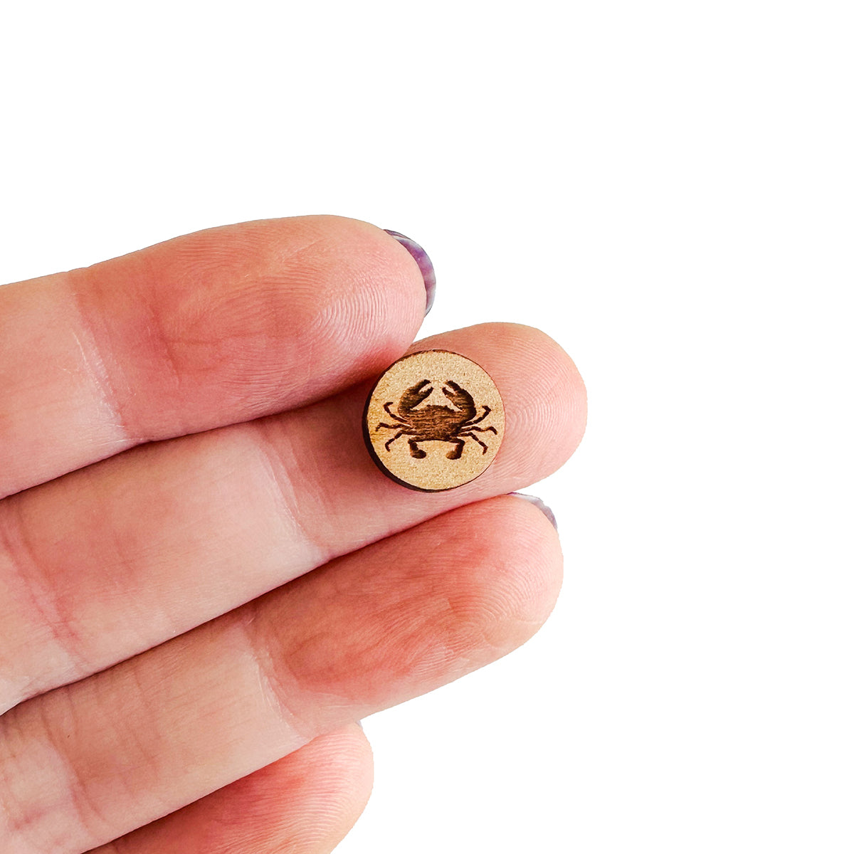 Crab Engraved Mini Circle Shaped Wood Jewelry Blanks