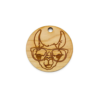 Llama in Glasses Large Round Engraved Wood Charm Blanks