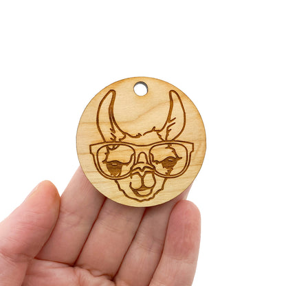 Llama in Glasses Large Round Engraved Wood Charm Blanks