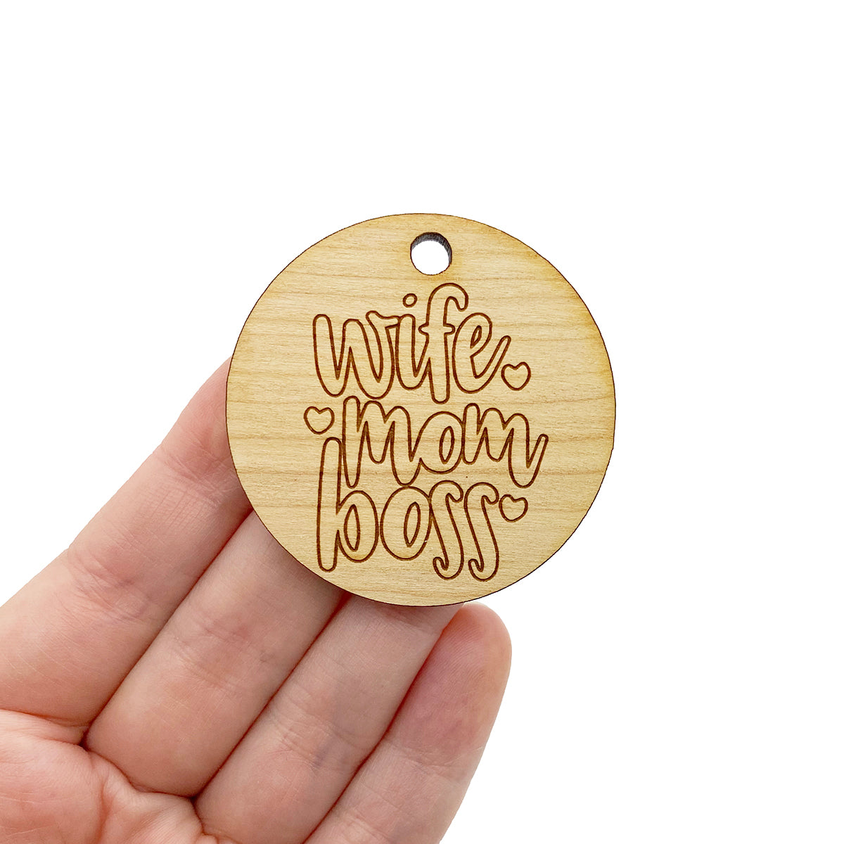 Wife Mom Boss Large Round Engraved Wood Charm Blanks