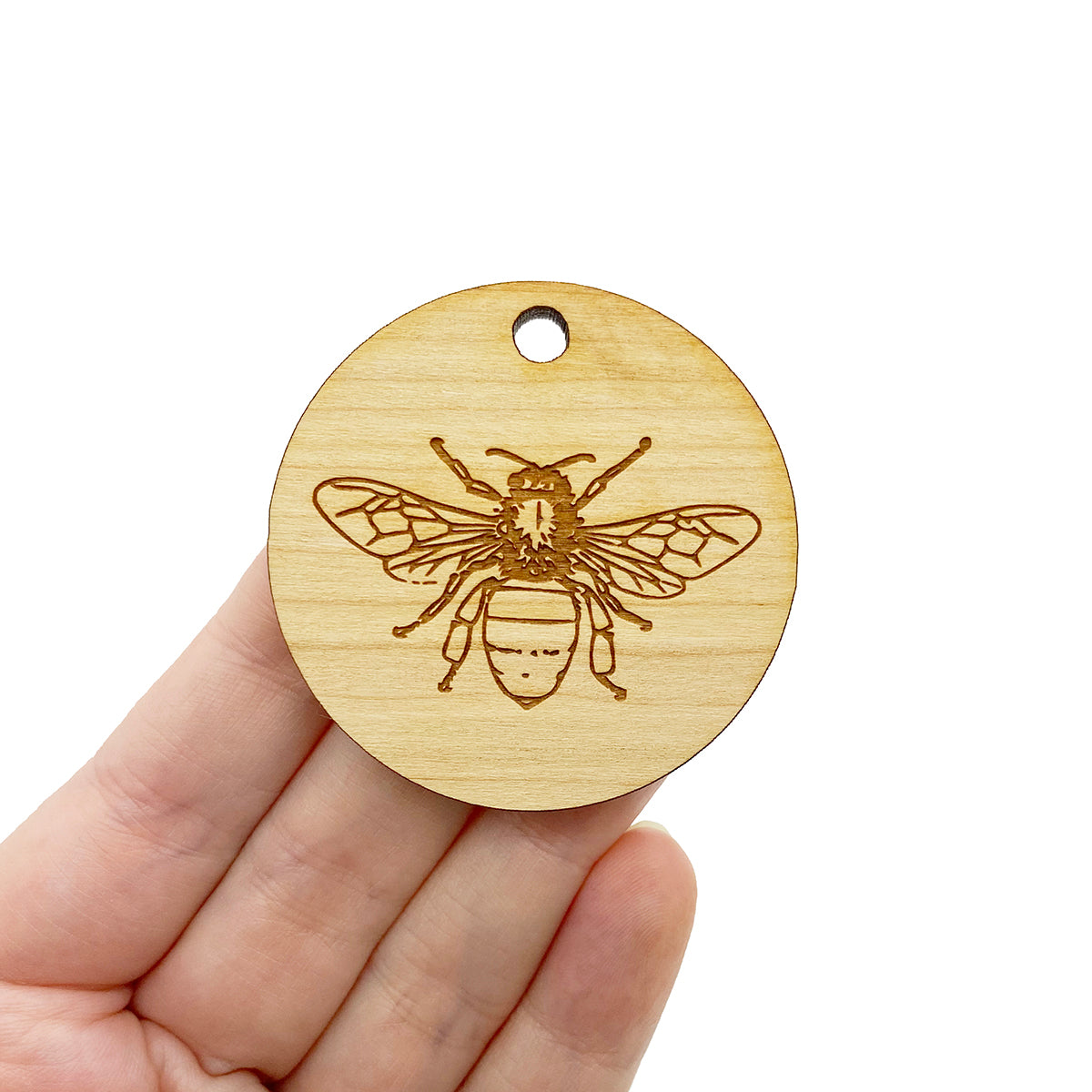 Honey Bee Large Round Engraved Wood Charm Blanks