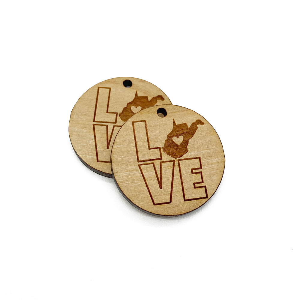 Love West Virginia Engraved Circle Shaped Wood Jewelry Charm Blanks
