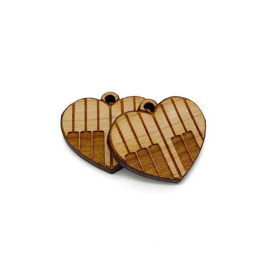 Piano Heart Engraved Wood Jewelry Charm Blanks