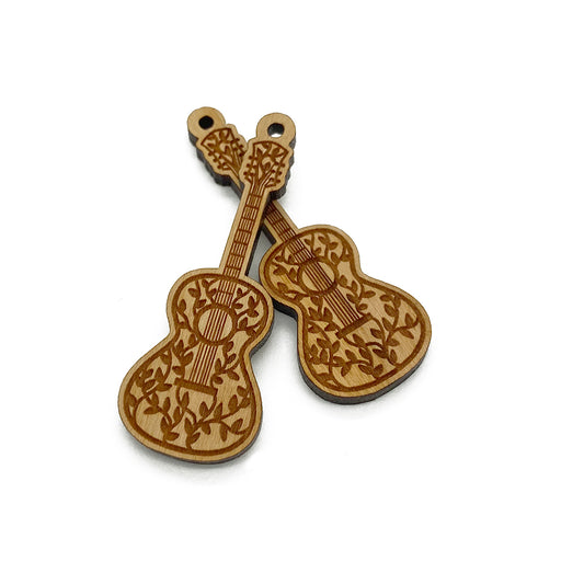 Vine Guitar Engraved Wood Jewelry Charm Blanks