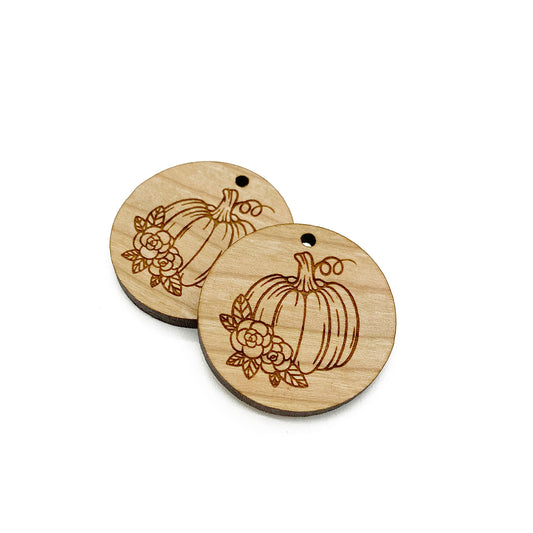 Fall Pumpkin Engraved Circle Shaped Wood Jewelry Charm Blanks